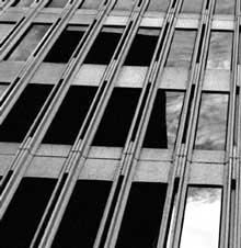 Exterior of San Francisco office building looking up, photo.